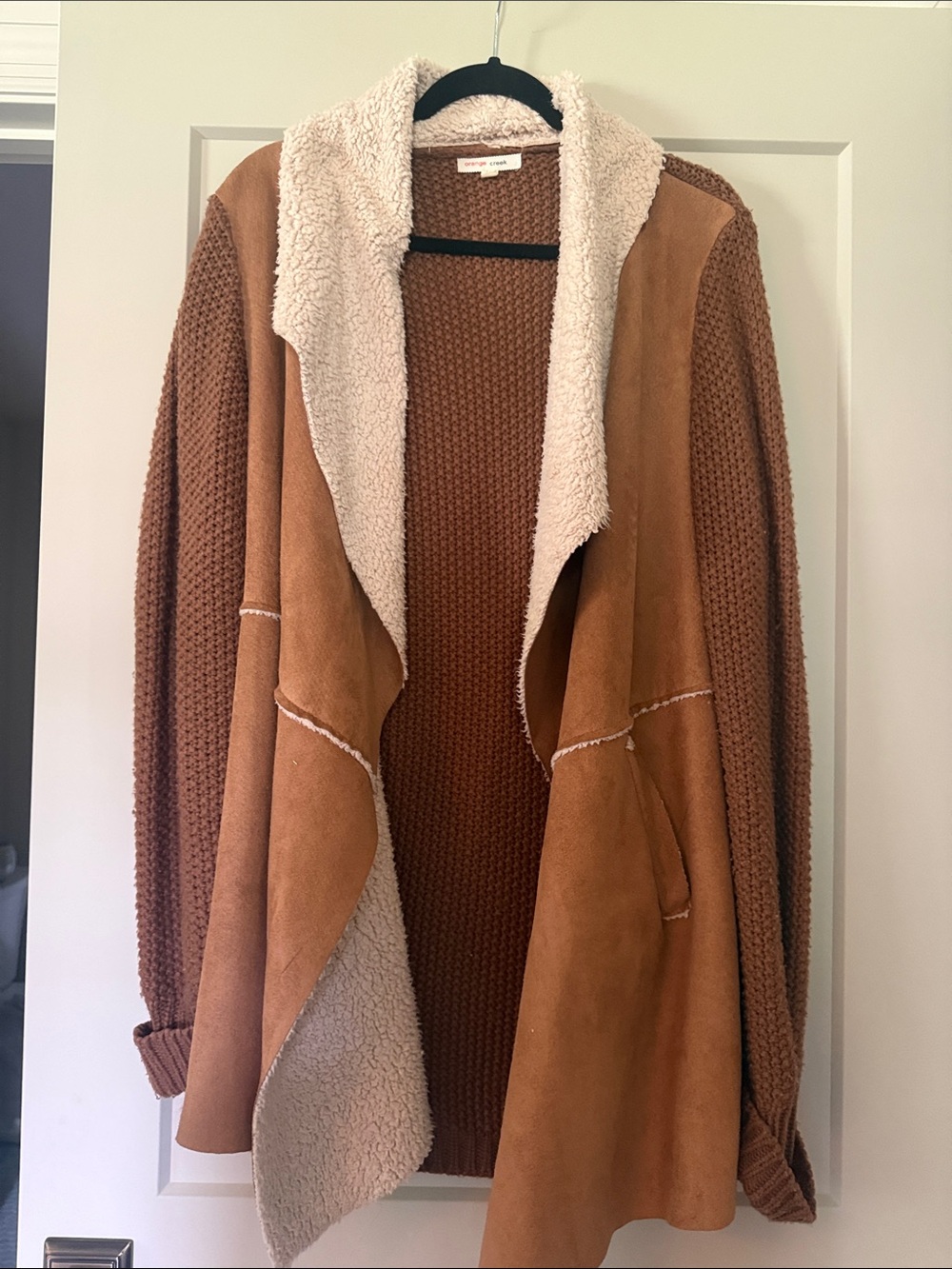 orange creek Camel Suede-Look Teddy Jacket with Cream Sherpa Trim